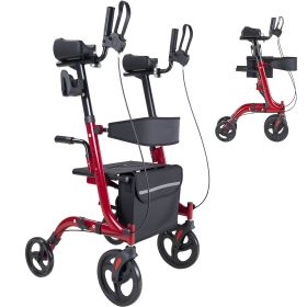 Rollator Walker with Seat for Seniors, Foldable Rolling Walker, Lightweight Aluminum Mobility Walking Aid with PVC Solid Wheels, Adjustable Handl