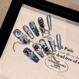 Non-mainstream Style Hot Girl Yihe Hand-worn Nail Heavy Industry Blue (Option: 2201 Super Long Ladder-Extra Small XS)