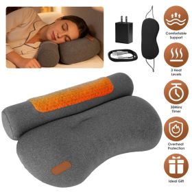 USB Heated Neck Pillow Zero Pressure Memory Foam Cervical Neck Pillow Heated Bed Pillow With Eye Mask Adapter For Pain Relief (Option: DarkGrey)